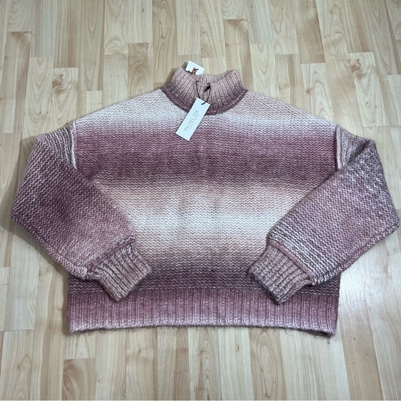 Rachel Zoe Pink White Stripe Mock Turtle Neck Sweater Wool Blend Size Large NWT - Picture 1 of 5